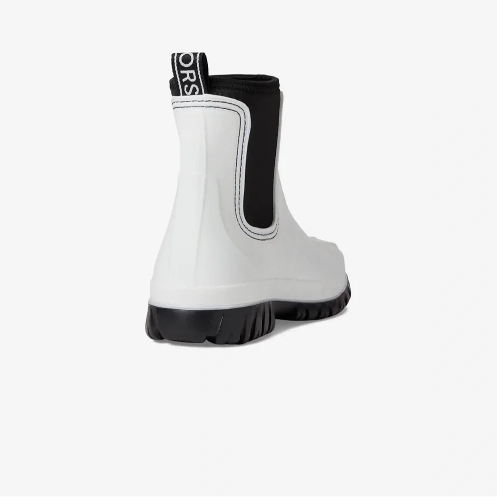 Michael Kors Tucker Optic White and Black PVC/Elastic Rain Bootie Boots - Picture 7 of 14